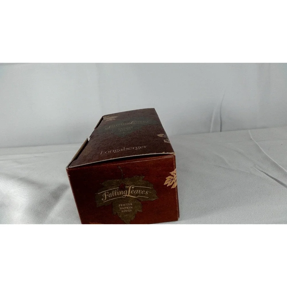Longaberger Falling Leaves Pewter Napkin Rings Set of 4 In‎ Original Box (2001)